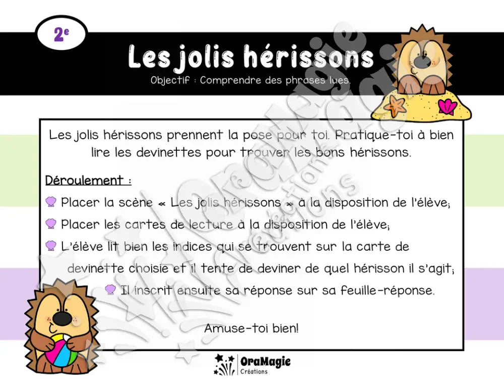 Compréhension de lecture - Les jolis hérissons - Devine qui je suis - 2e année.pdf