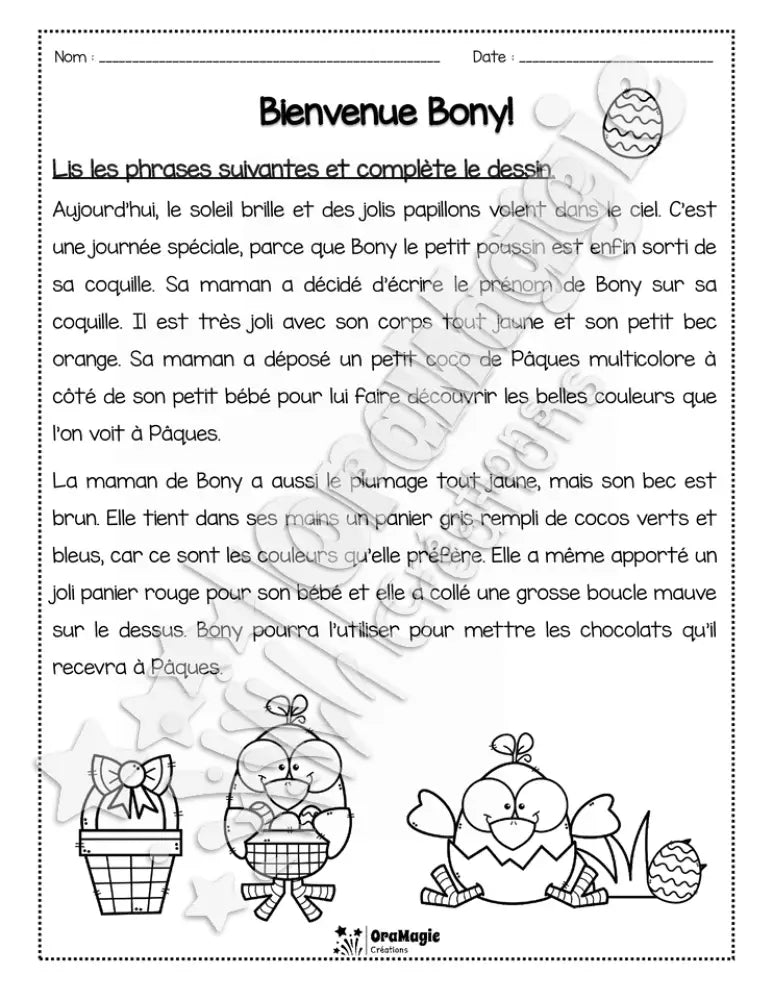 Compréhension de lecture - Lis et colorie - Pâques - Bienvenue Bony! - 2e année - 2$.pdf