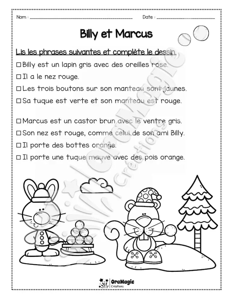 Compréhension de lecture - Lis et colorie - Billy et Marcus - 1re année - 2$.pdf