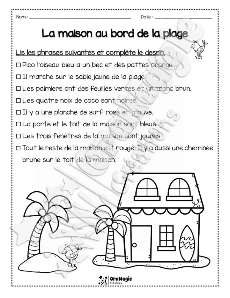 Compréhension de lecture - Lis et colorie - La maison au bord de la plage - 1re année - 2$.pdf