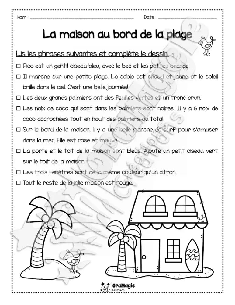 Compréhension de lecture - Lis et colorie - La maison au bord de la plage - 2e année - 2$.pdf