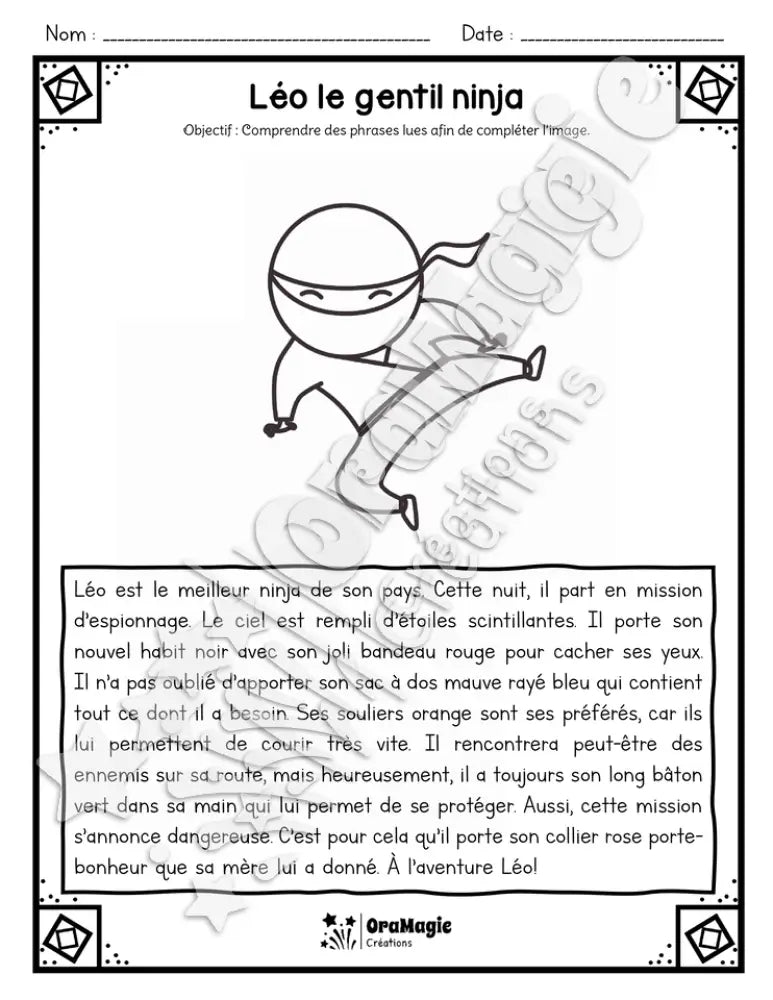 Compréhension de lecture - Lis et colorie - Léo le gentil ninja - 2e année.pdf