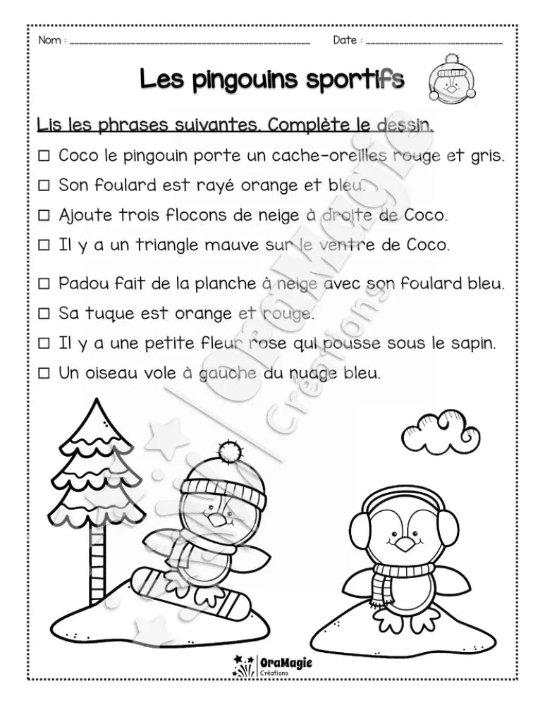 Compréhension de lecture - Lis et colorie - Les pingouins sportifs - 1re année - 2$.pdf
