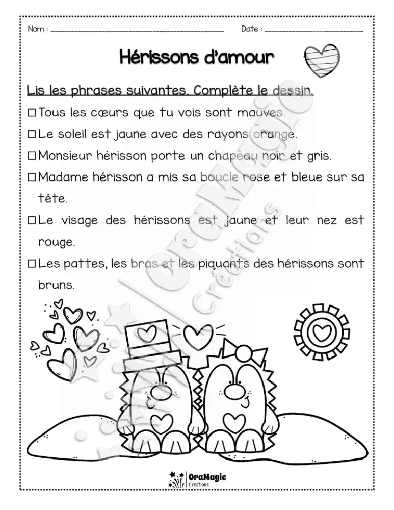 Compréhension de lecture - Lis et colorie - St-Valentin - Amour et piquants - 1re année - 2$.pdf