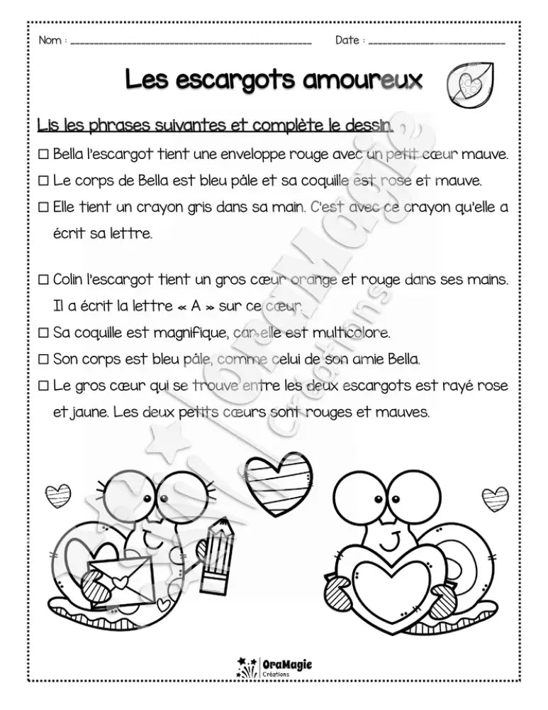 Compréhension de lecture - Lis et colorie - St-Valentin - Les escargots amoureux - 2e année - 2$.pdf