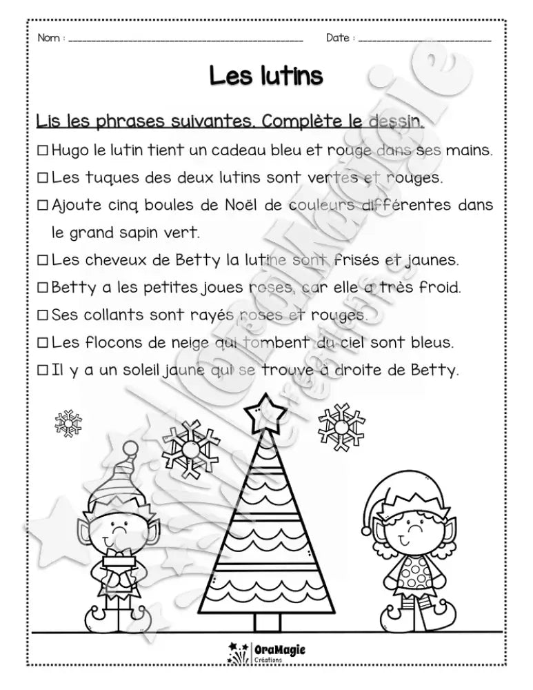 Compréhension de lecture Noël - Lis et colorie - Les lutins - 2e année.pdf