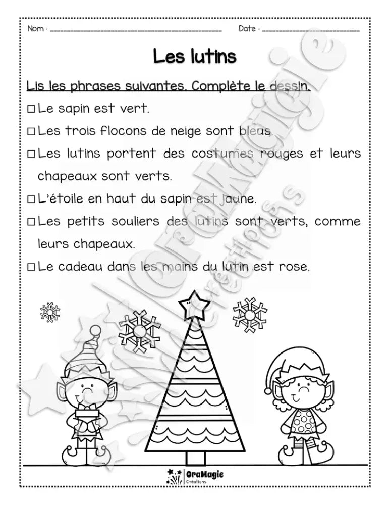 Compréhension de lecture Noël - Lis et colorie - Les lutins - 1re année.pdf
