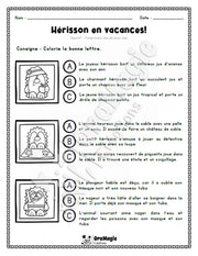 Compréhension de lecture - Trouve la bonne phrase - Hérisson en vacances - 2e année - Produit numérique