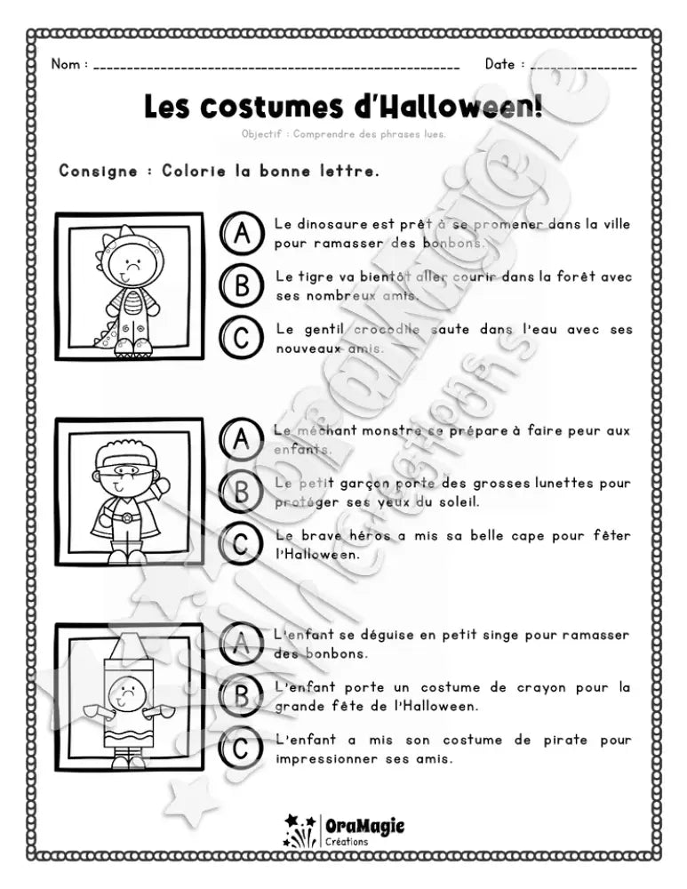 Compréhension de lecture - Trouve la bonne phrase - Les costumes d'Halloween - 2e année - 3$.pdf
