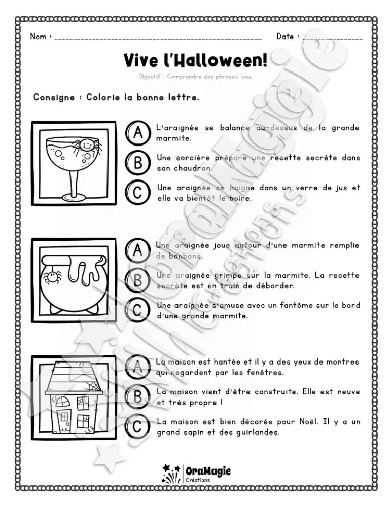 Compréhension de lecture - Trouve la bonne phrase - Vive l'Halloween - 2e année - 3$.pdf