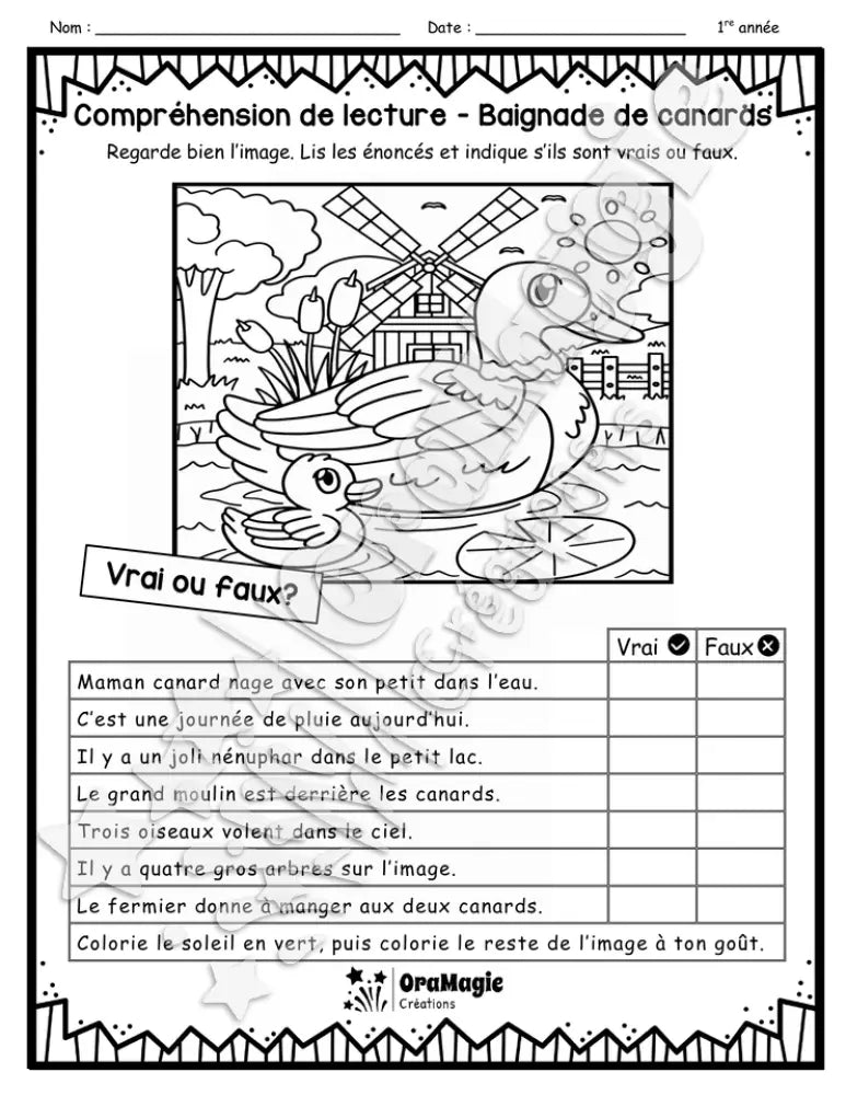 Compréhension de lecture - VRAI OU FAUX - Baignade de canards.pdf