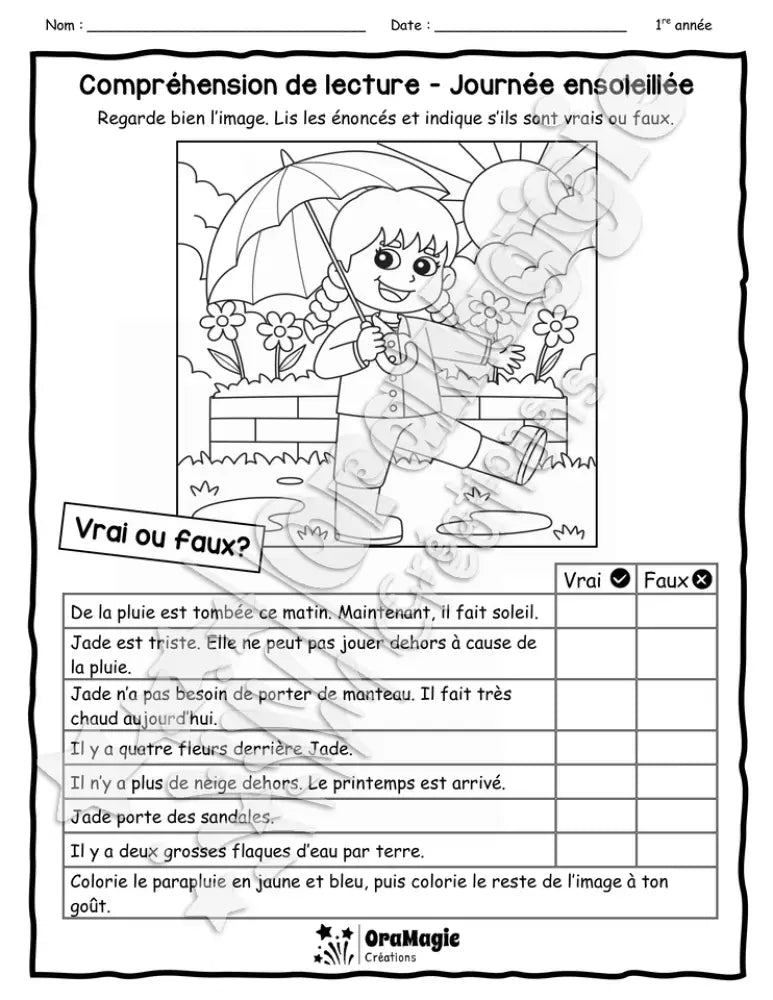 Compréhension de lecture - VRAI OU FAUX - Journée ensoleillée.pdf
