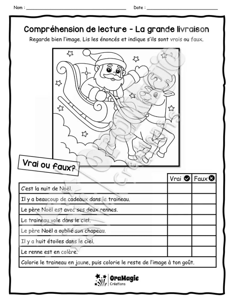 Compréhension de lecture Noël - 1re année - VRAI OU FAUX - La grande livraison - 2$.pdf