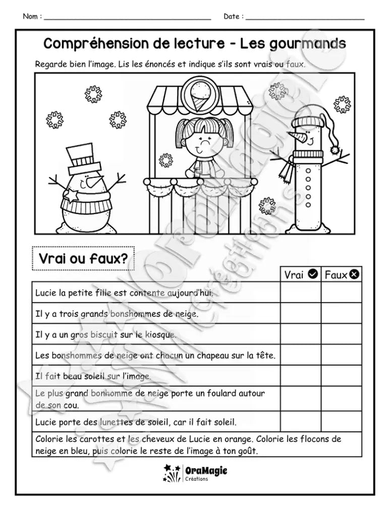 Compréhension de lecture - VRAI OU FAUX - Les gourmands - 1re année - 3$.pdf