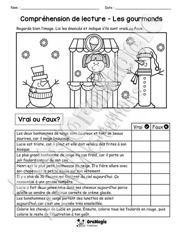 Compréhension de lecture - VRAI OU FAUX - Les gourmands - 2e année.pdf