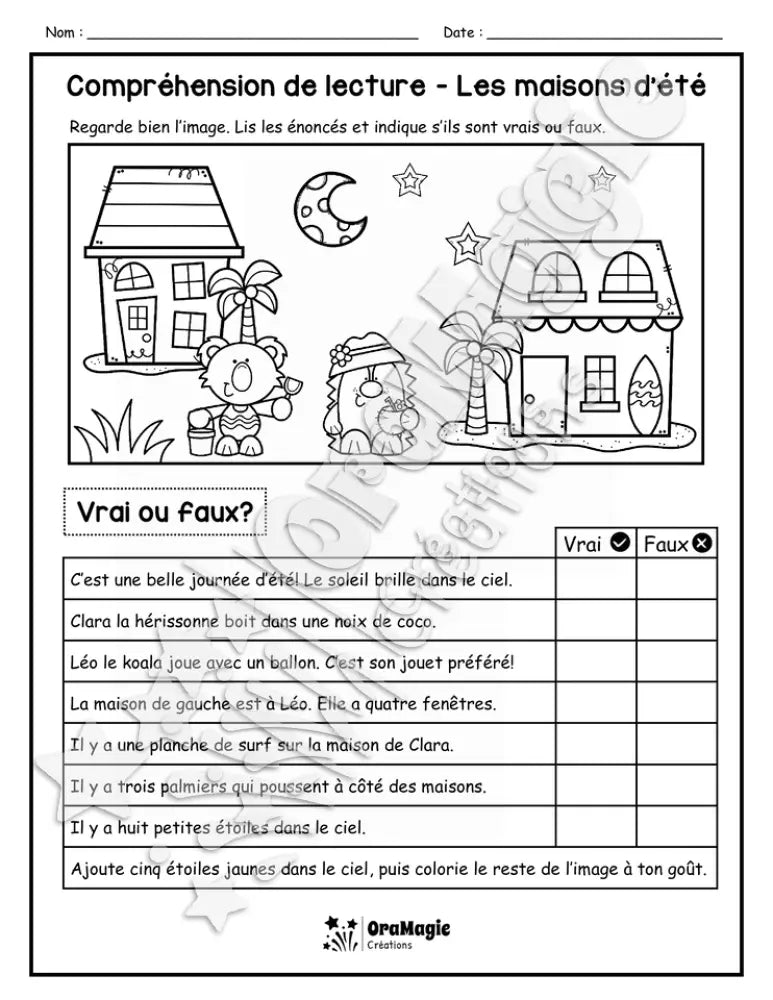 Compréhension de lecture - VRAI OU FAUX - Les maisons d'été - 1re année - 3$.pdf