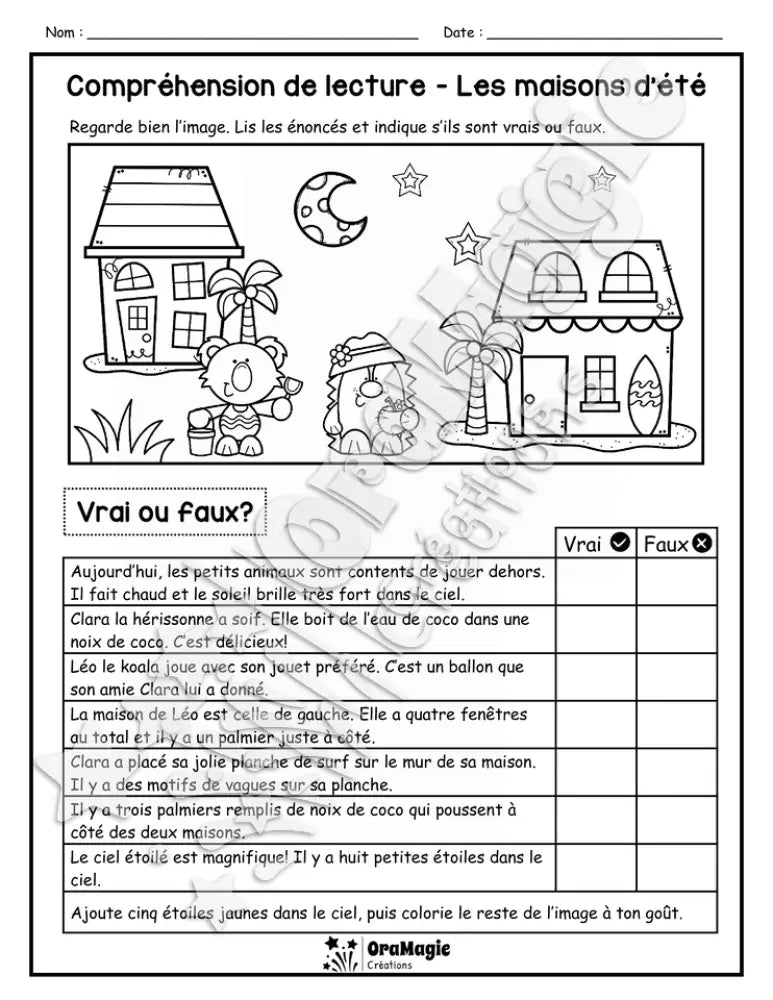 Compréhension de lecture - VRAI OU FAUX - Les maisons d'été - 2e année - 3$.pdf
