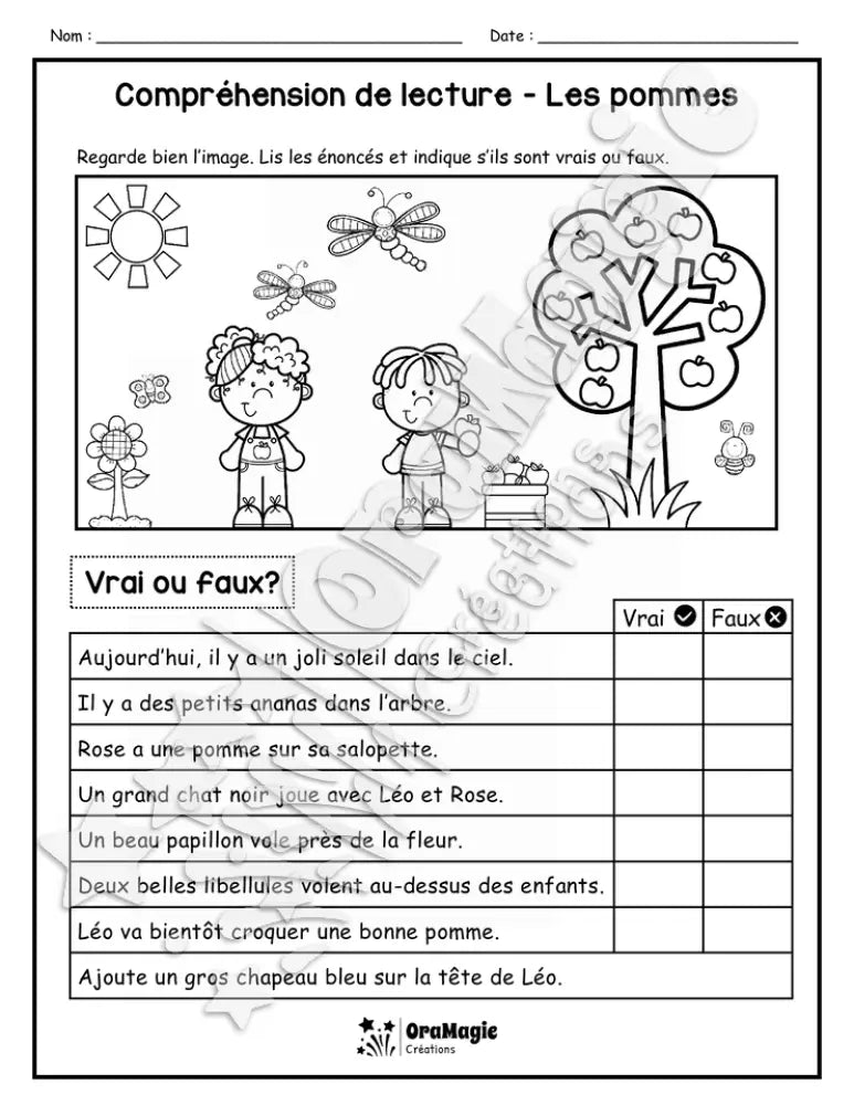 Compréhension de lecture - VRAI OU FAUX - Les pommes - 2e année - 3$.pdf