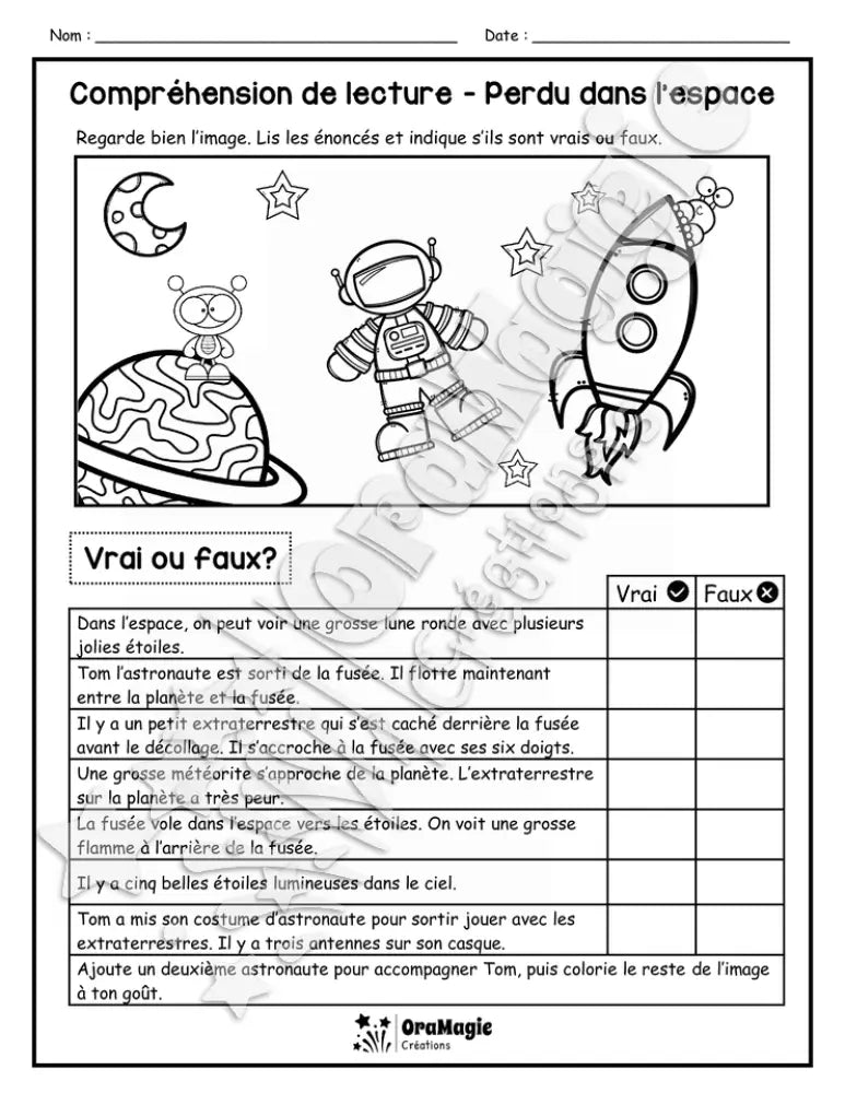 Compréhension de lecture - VRAI OU FAUX - Perdu dans l'espace - 2e année - 3$.pdf