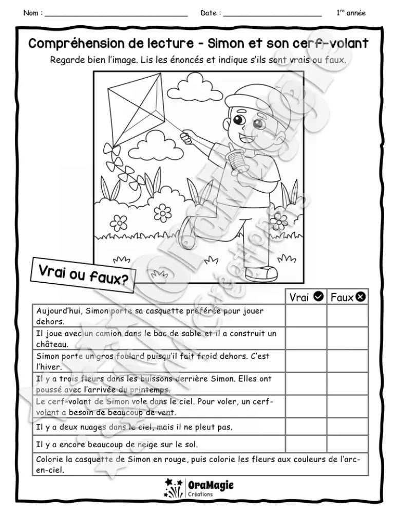 Compréhension de lecture - VRAI OU FAUX - Simon et son cerf-volant.pdf