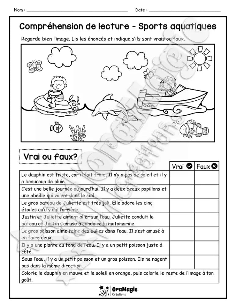 Compréhension de lecture - VRAI OU FAUX - Sports aquatiques - 2e année - 3$.pdf