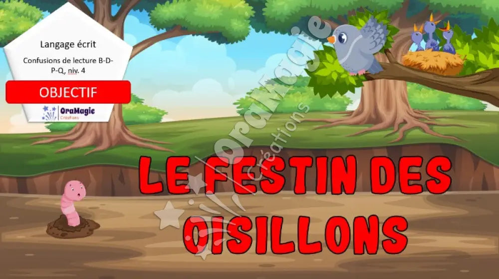 Confusions de lecture B-D-P-Q - Niveau 4 - Le festin des oisillons - Produit numérique