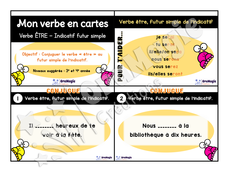 Cartes à tâches - Mon verbe en cartes - Verbe ÊTRE futur simple de l'indicatif - 3e et 4e année.pdf