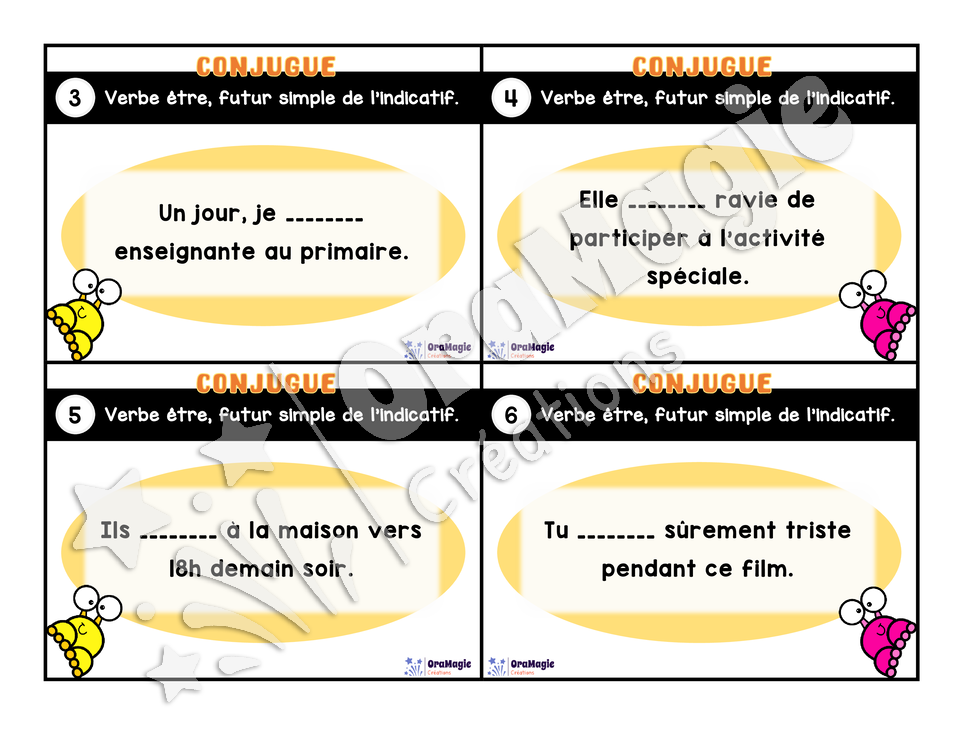 Cartes à tâches - Mon verbe en cartes - Verbe ÊTRE futur simple de l'indicatif