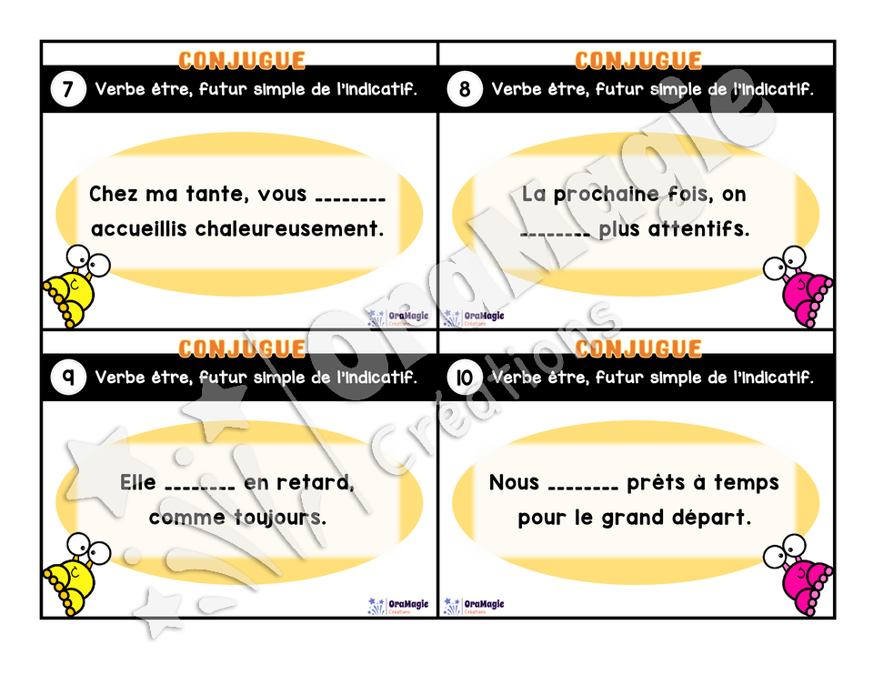 Cartes à tâches - Mon verbe en cartes - Verbe ÊTRE futur simple de l'indicatif