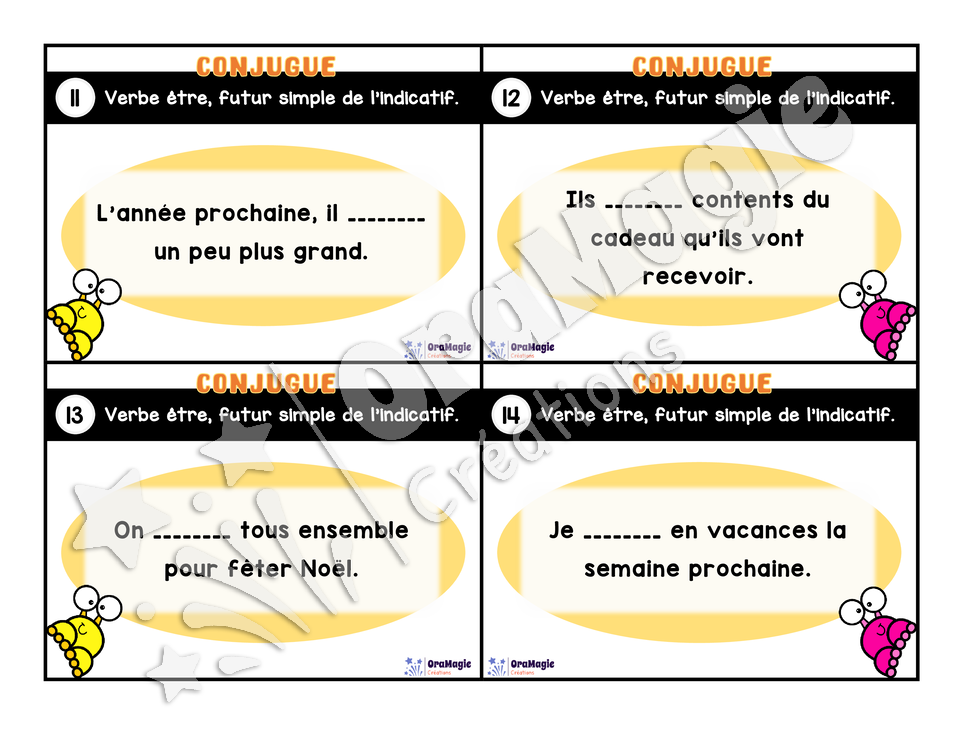 Cartes à tâches - Mon verbe en cartes - Verbe ÊTRE futur simple de l'indicatif