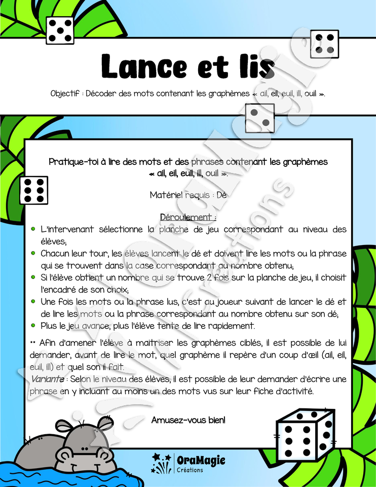Lance et lis - Décodage de mot et de phrases - Les yods ail, eil, eui, ill, ouil - Langage écrit, 3e et 4e.pdf