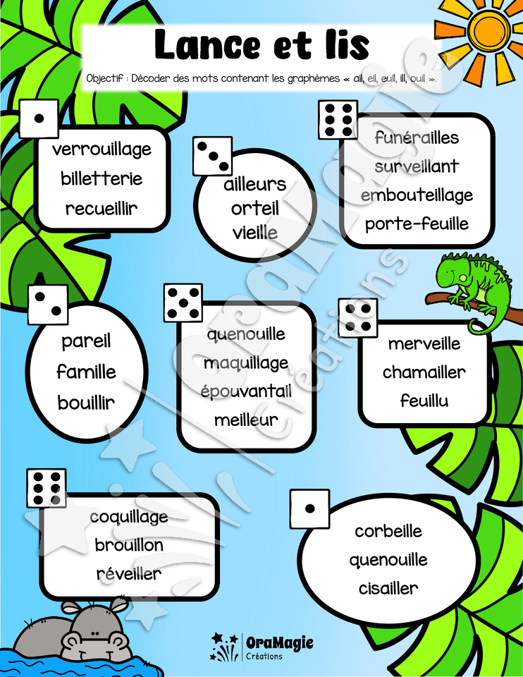 Lance et lis - Décodage de mot et de phrases - Les yods ail, eil, eui, ill, ouil