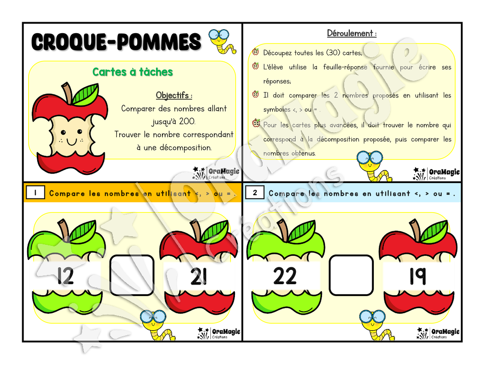 Cartes à tâches - Croque-pommes - 2e année - Comparaison nombres entiers 1 à 200 - 6$.pdf