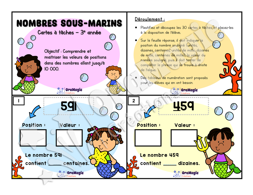 Cartes à tâches - Nombres sous-marins - Valeur de position - 3e année.pdf