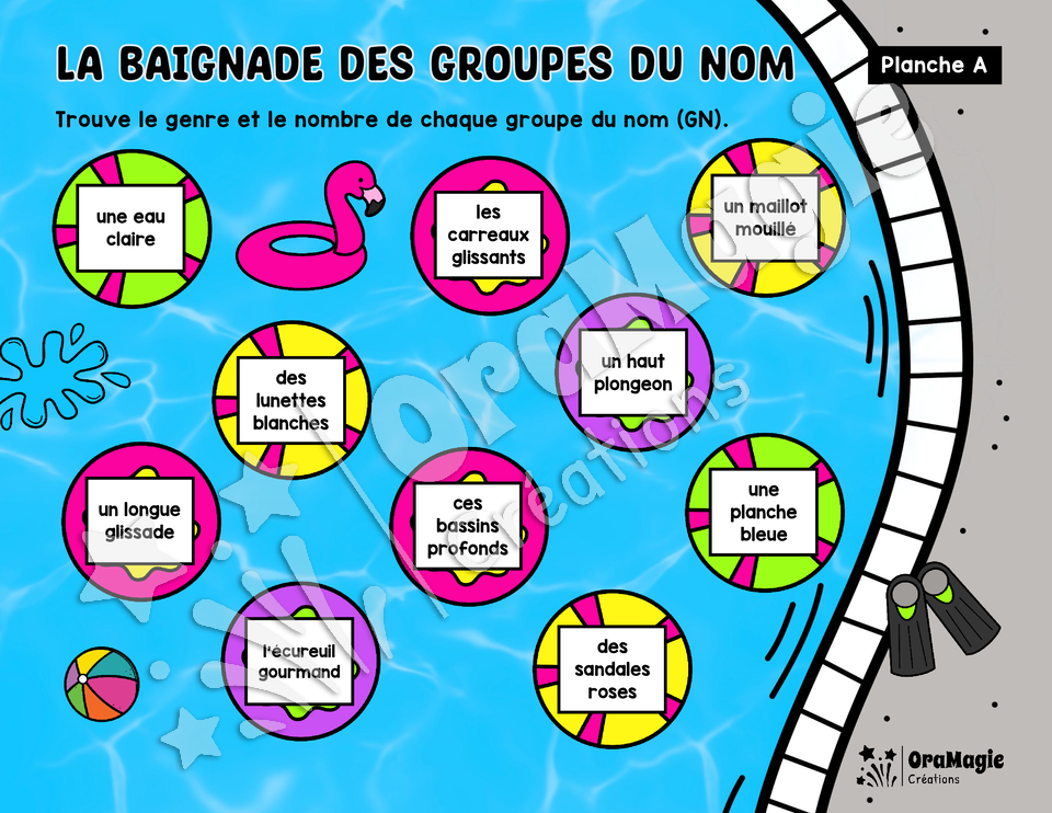 Baignade des groupes du nom - Genre et nombres des GN