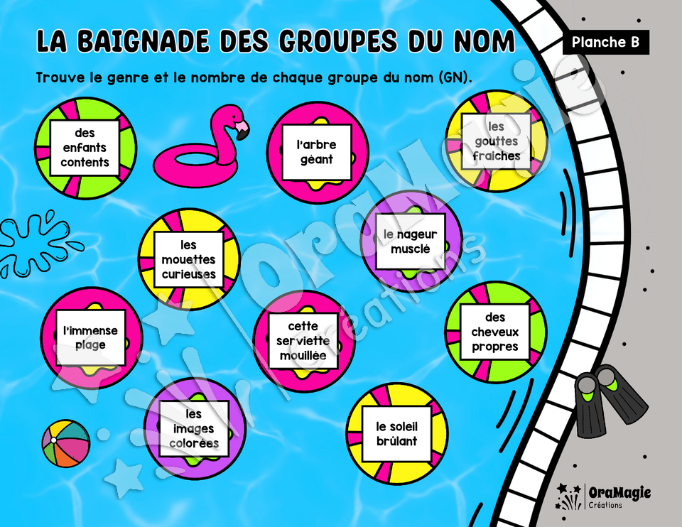 Baignade des groupes du nom - Genre et nombres des GN