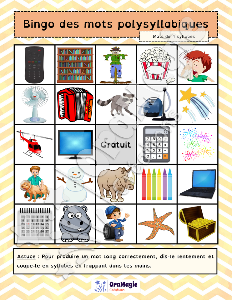 Bingo des mots polysyllabiques 4$