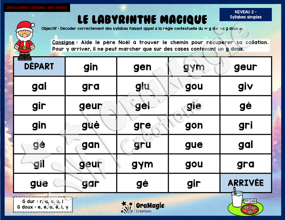Le labyrinthe magique du g dur vs g doux - Thème Noël
