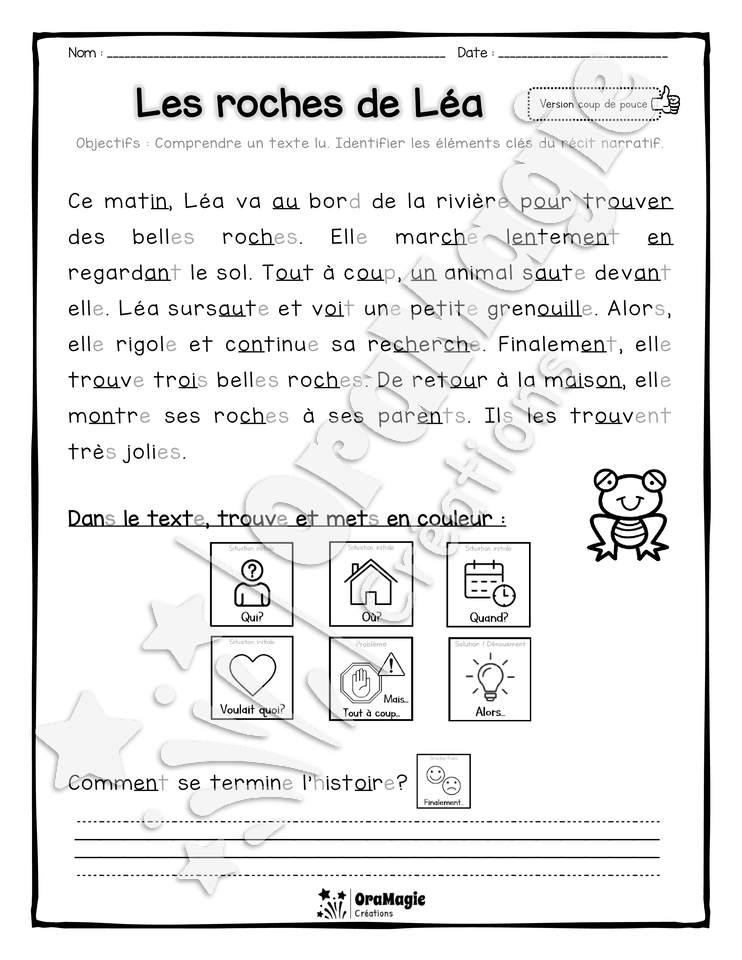 Compréhension de lecture et du récit - Les roches de Léa