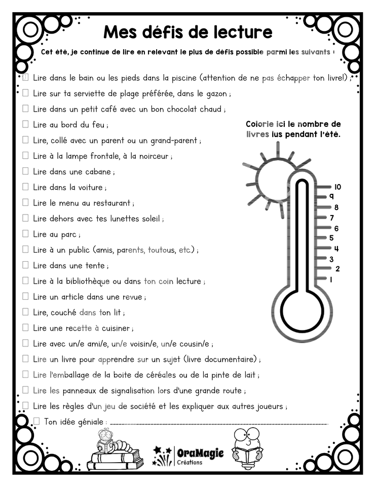 Mes défis de lecture - 1001 façons de lire pendant l'été - Gratuité.pdf