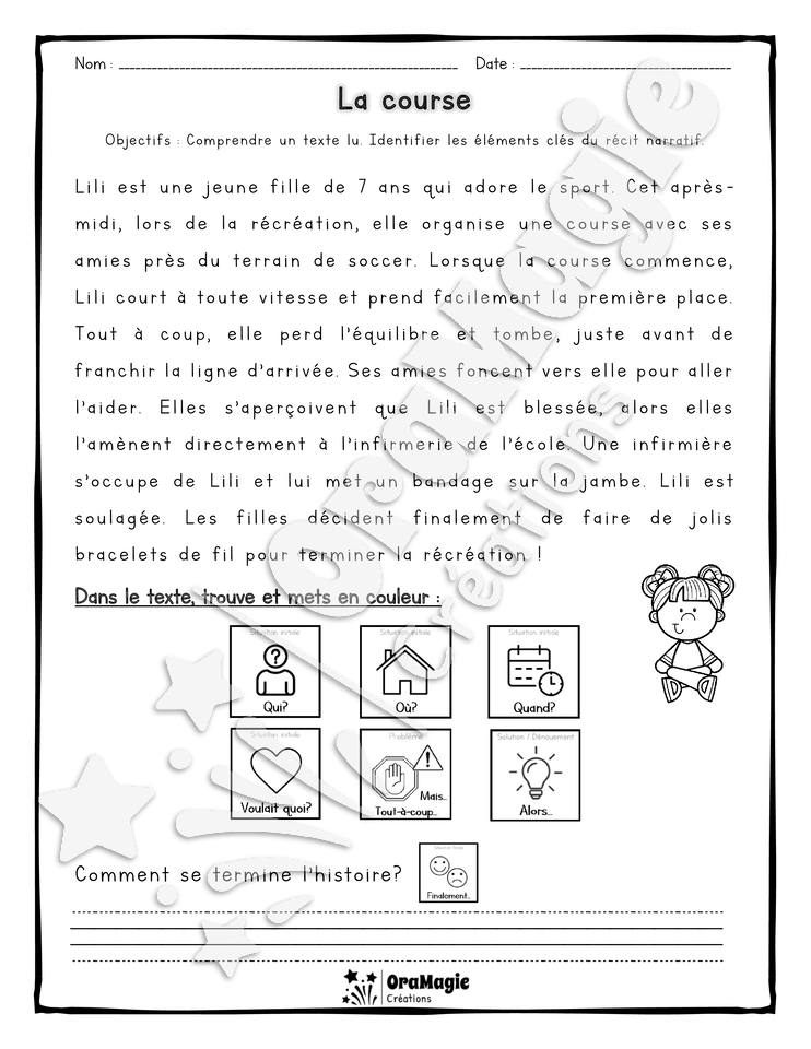 Compréhension de lecture et du récit 1re année - La course.pdf