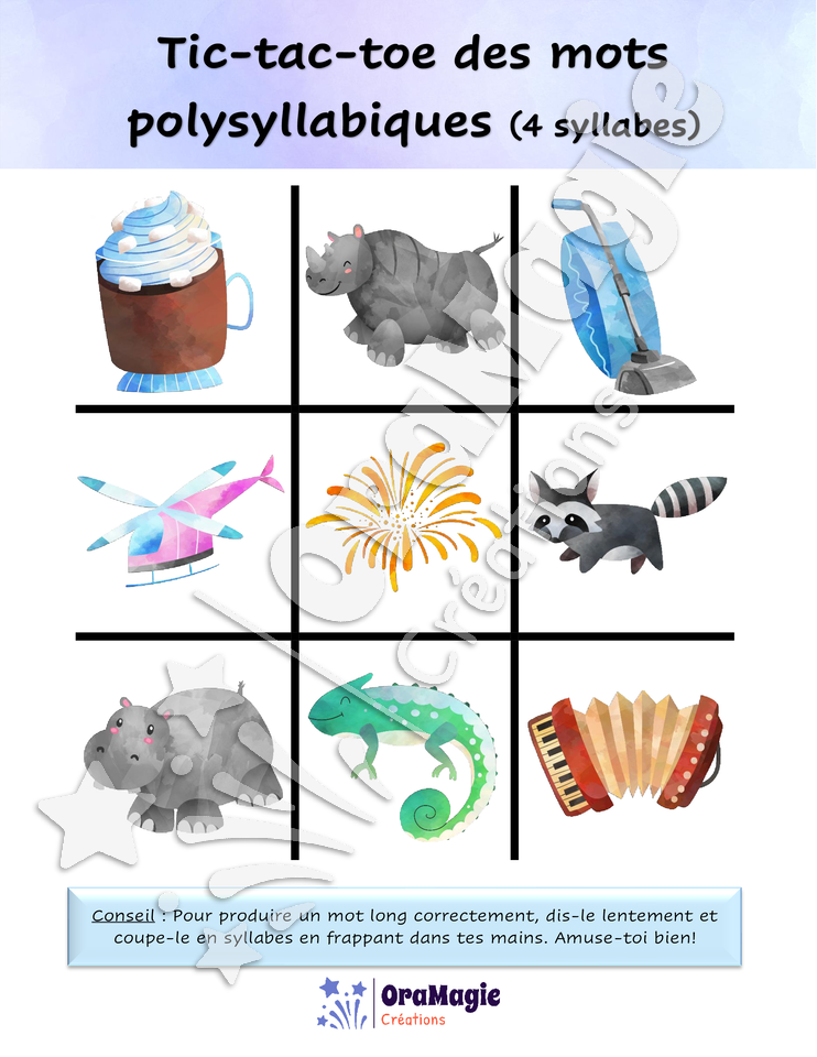 Tic-tac-toe des mots polysyllabiques - 4$
