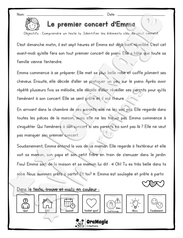 Compréhension de lecture et du récit 2e année - Le premier concert d_Emma.pdf