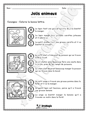 Compréhension de lecture - Trouve la bonne phrase - Jolis animaux - 2e année.pdf