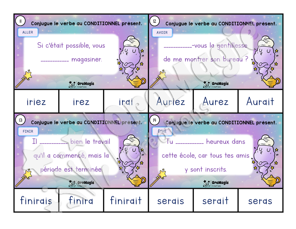 Des souhaits au conditionnel - Verbes être, aller, avoir, finir, aimer au conditionnel