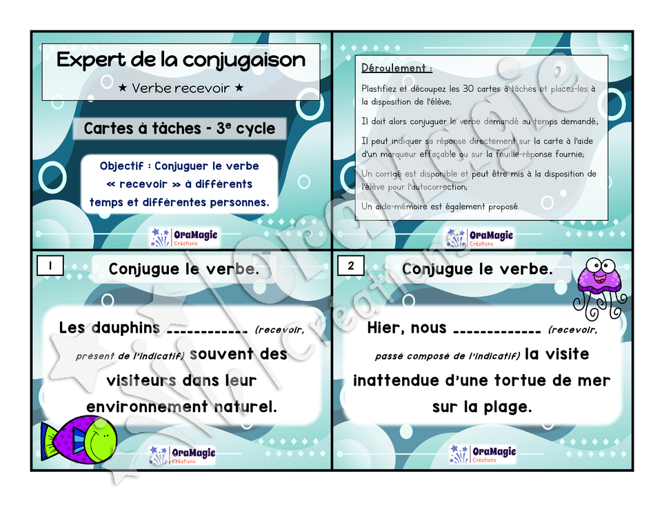 Cartes à tâches - Expert de la conjugaison - Recevoir - 5e et 6e année - 5$.pdf