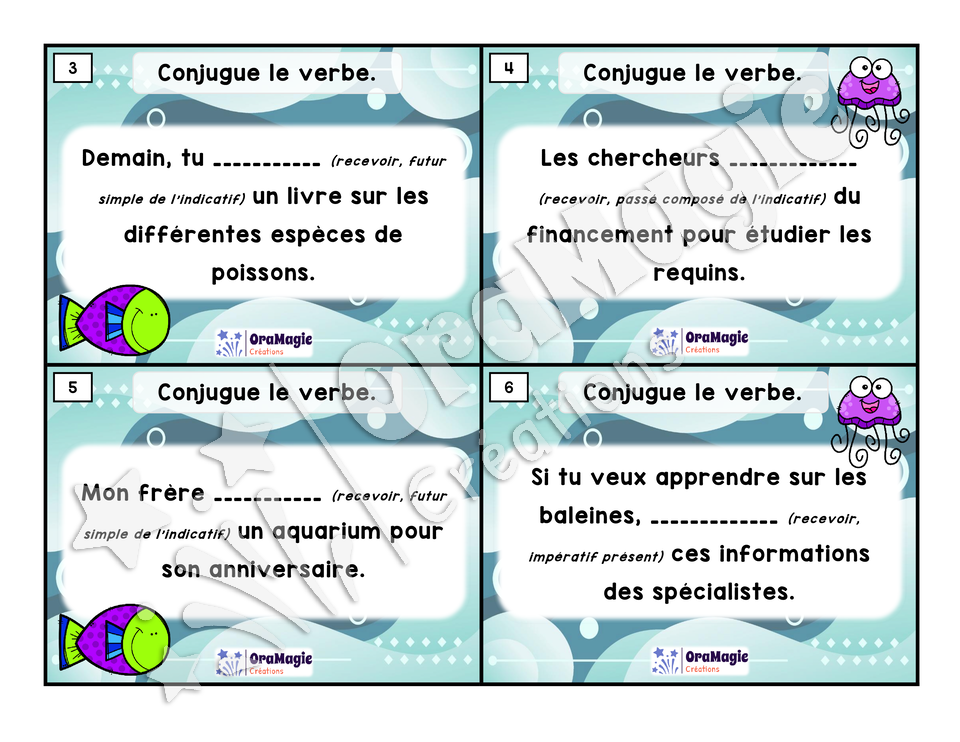 Cartes à tâches - Expert de la conjugaison - Recevoir