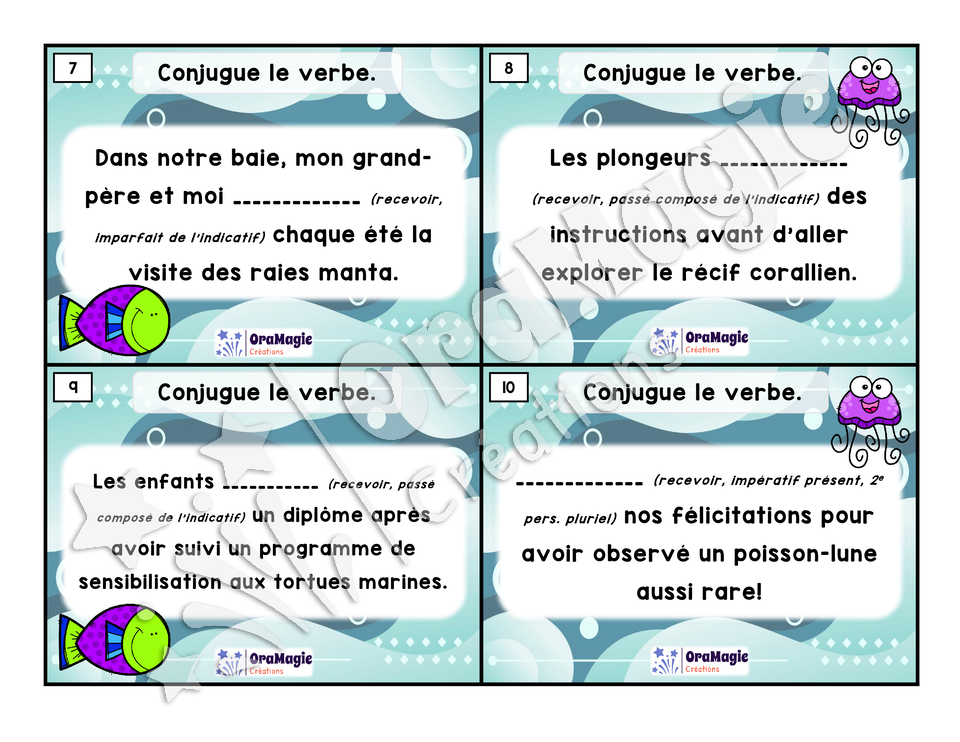 Cartes à tâches - Expert de la conjugaison - Recevoir