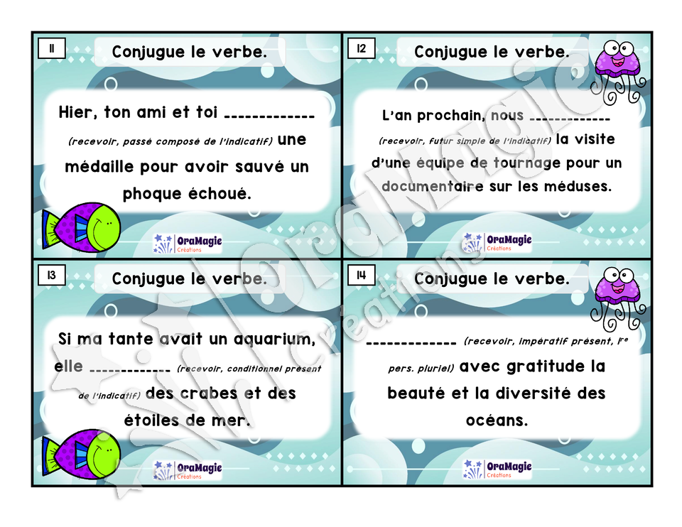 Cartes à tâches - Expert de la conjugaison - Recevoir