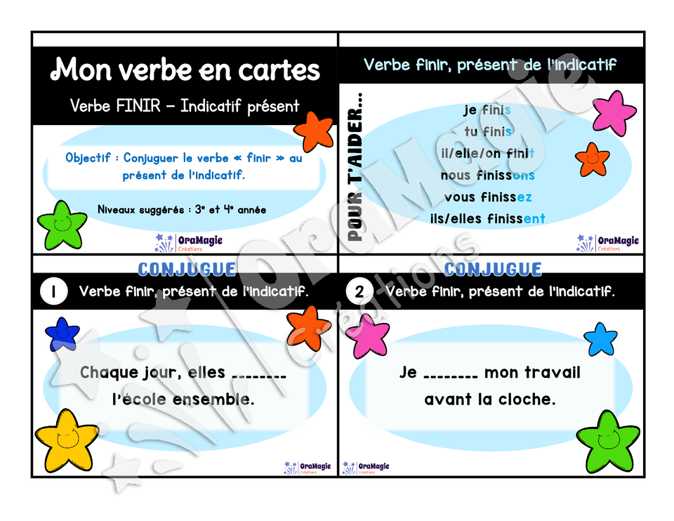 Cartes à tâches - Mon verbe en cartes - Verbe FINIR présent de l'indicatif - 3e et 4e année.pdf
